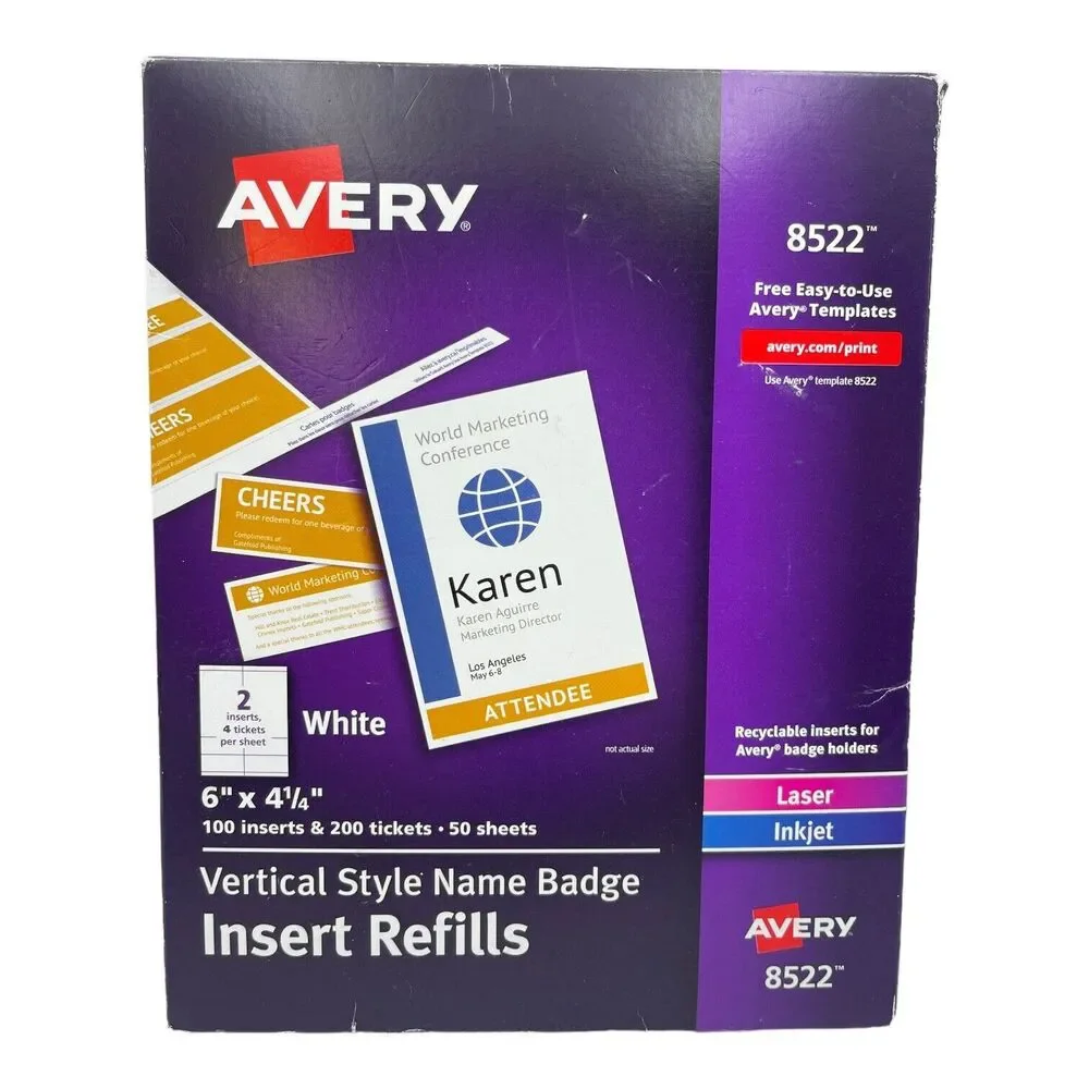 AVERY 8522 Vertical Style Name Badge Insert Refills 6 x 4 1/4